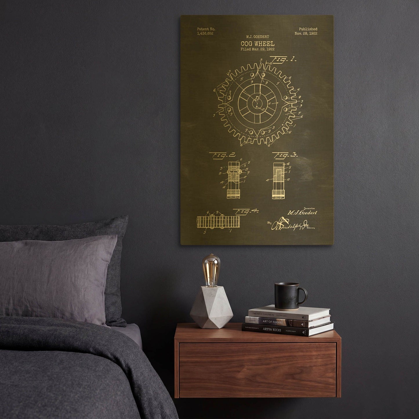 'Cog Wheel Blueprint Patent Chalkboard' By LUXE Gold Metal Wall Art
