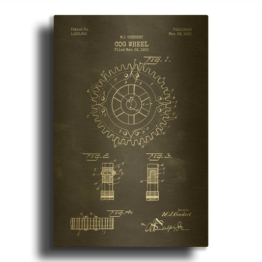'Cog Wheel Blueprint Patent Chalkboard' By LUXE Gold Metal Wall Art