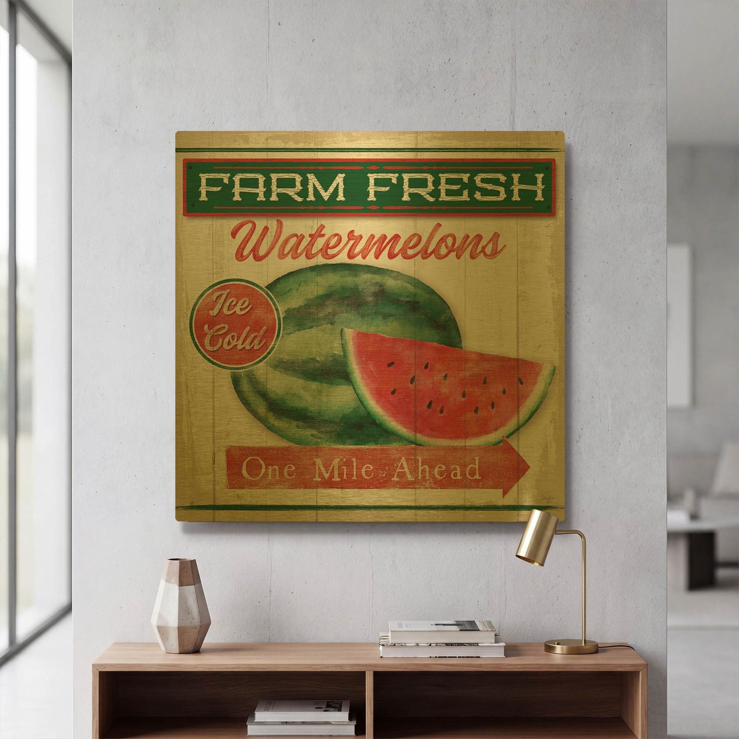 'Watermelon Farm' By Mollie B Art Gold Metal Wall Art