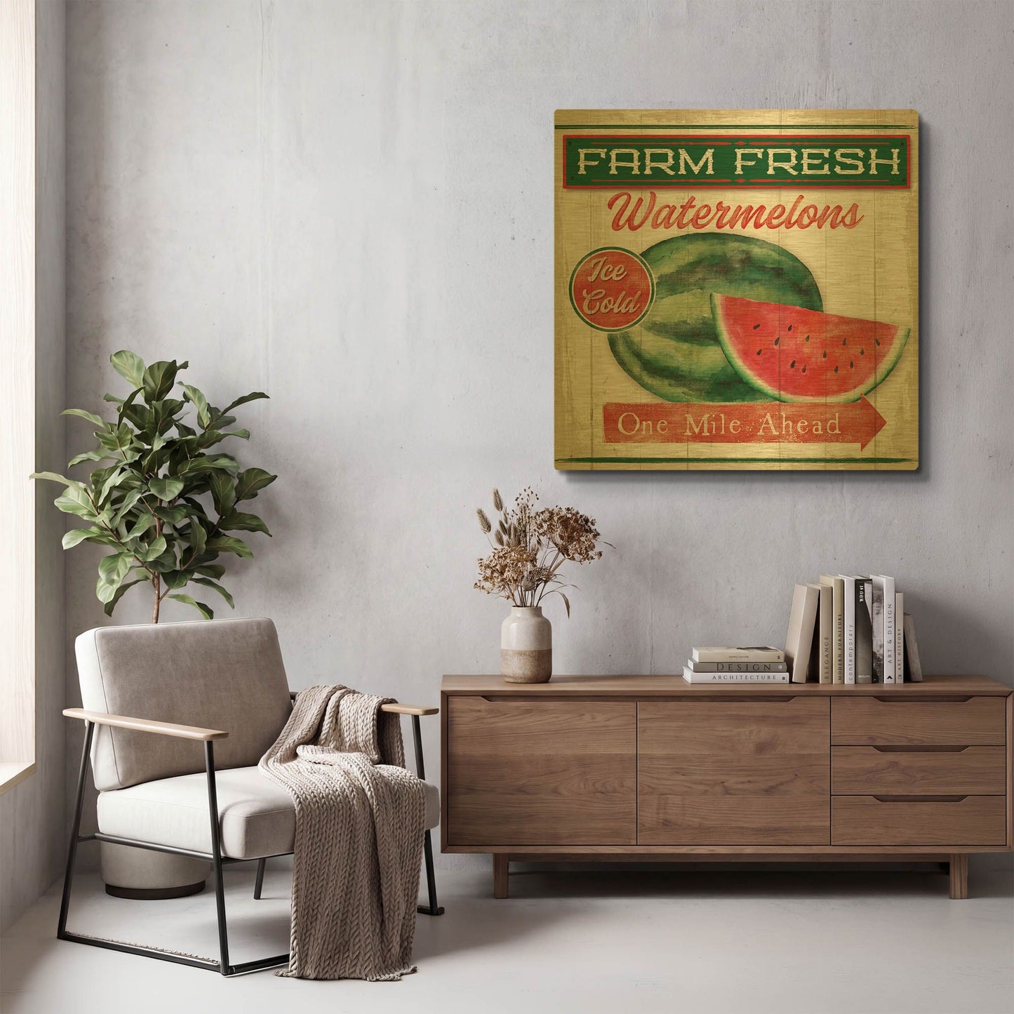 'Watermelon Farm' By Mollie B Art Gold Metal Wall Art