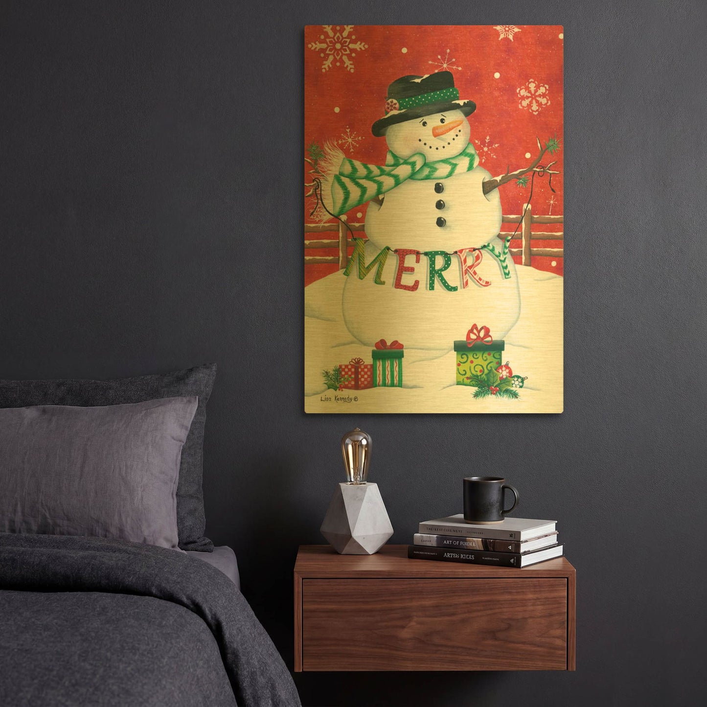 'Hope Snowman' By Lisa Kennedy Gold Metal Wall Art