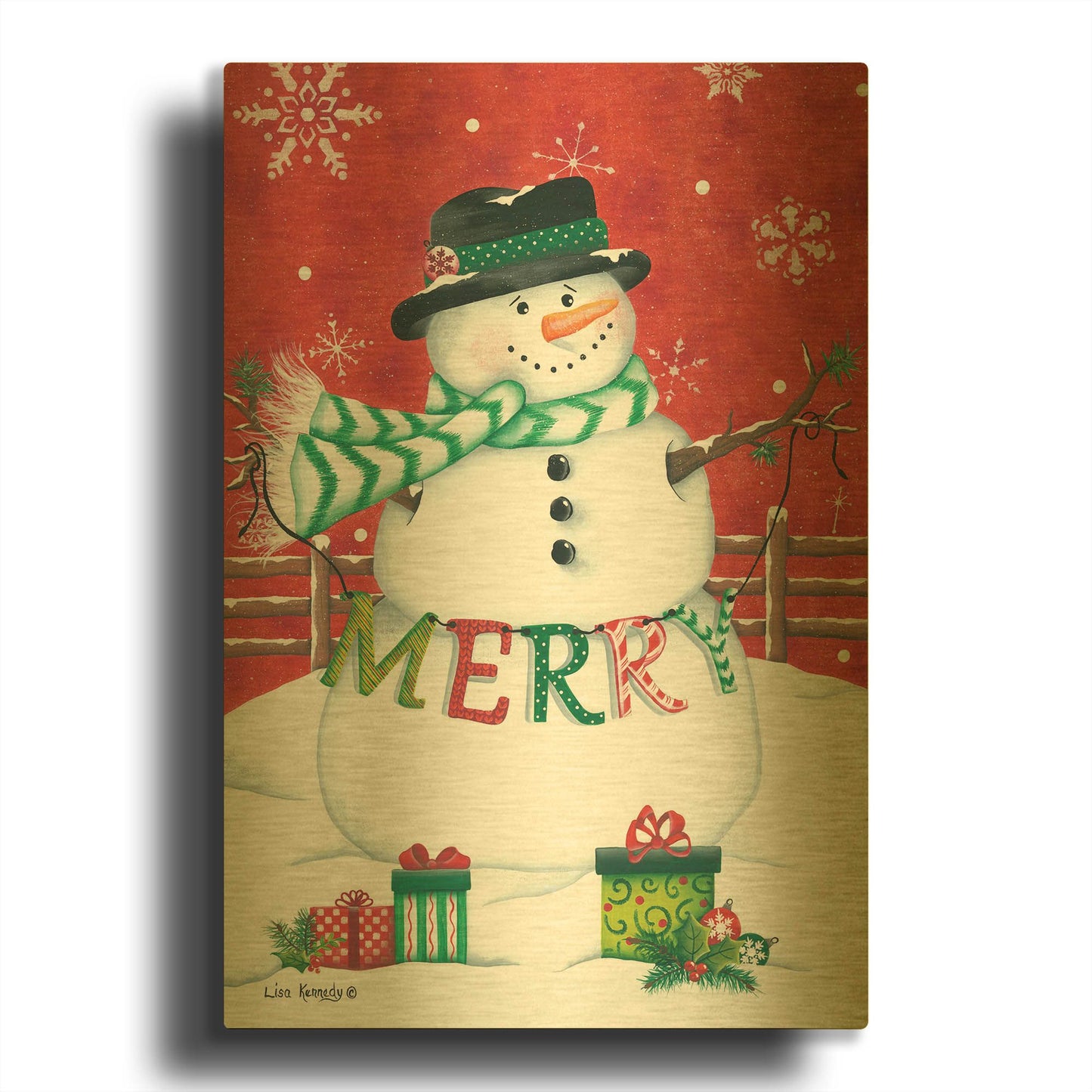 'Hope Snowman' By Lisa Kennedy Gold Metal Wall Art