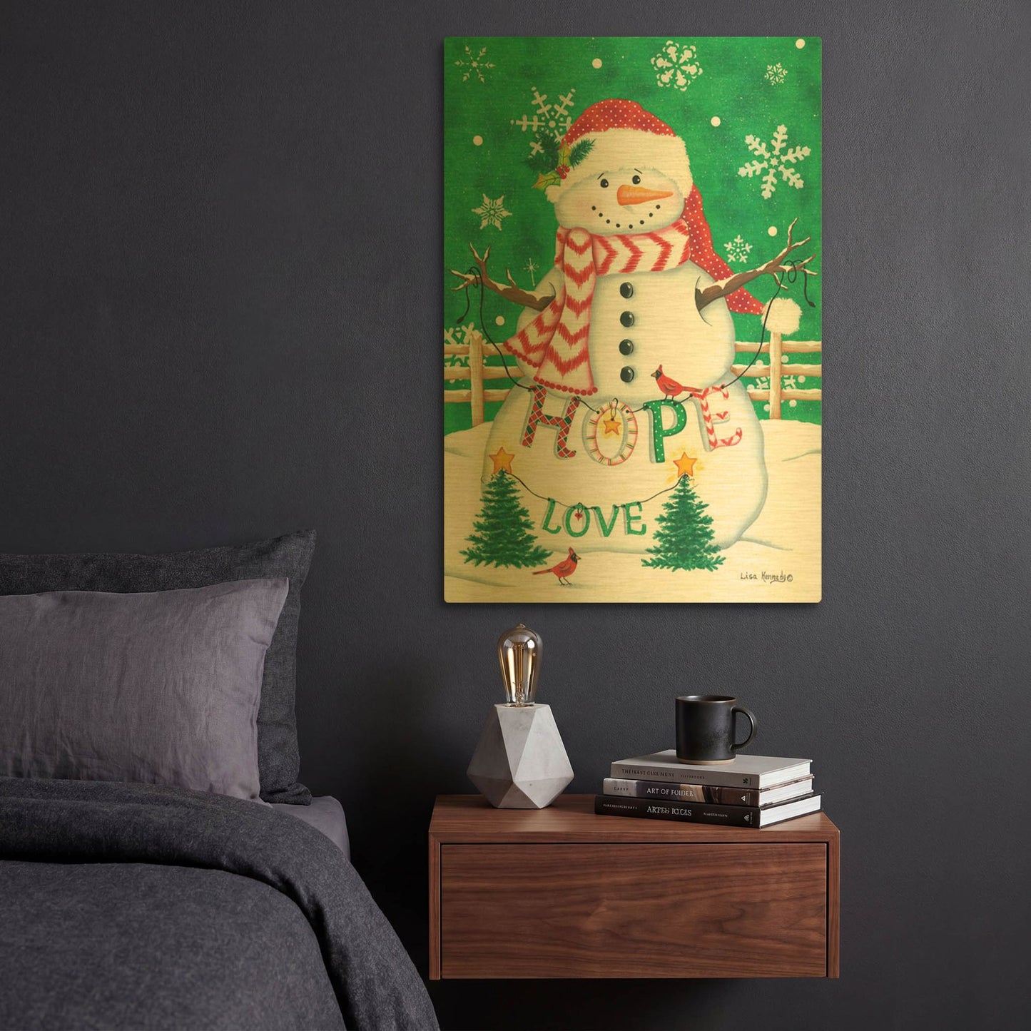 'Merry Snowman' By Lisa Kennedy Gold Metal Wall Art