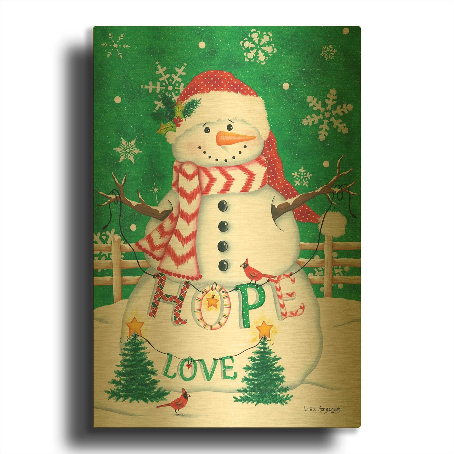 'Merry Snowman' By Lisa Kennedy Gold Metal Wall Art