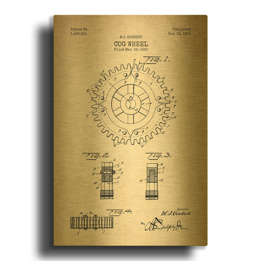 'Cog Wheel Blueprint Patent Parchment' By LUXE Gold Metal Wall Art