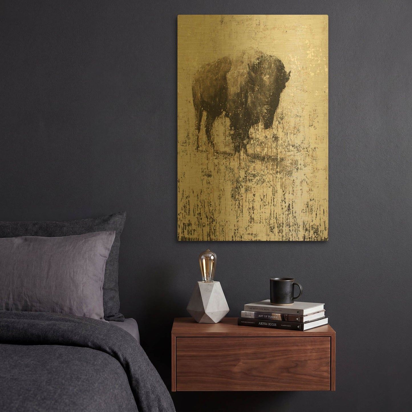 'Lone Buffalo' By Matt Flint Gold Metal Wall Art