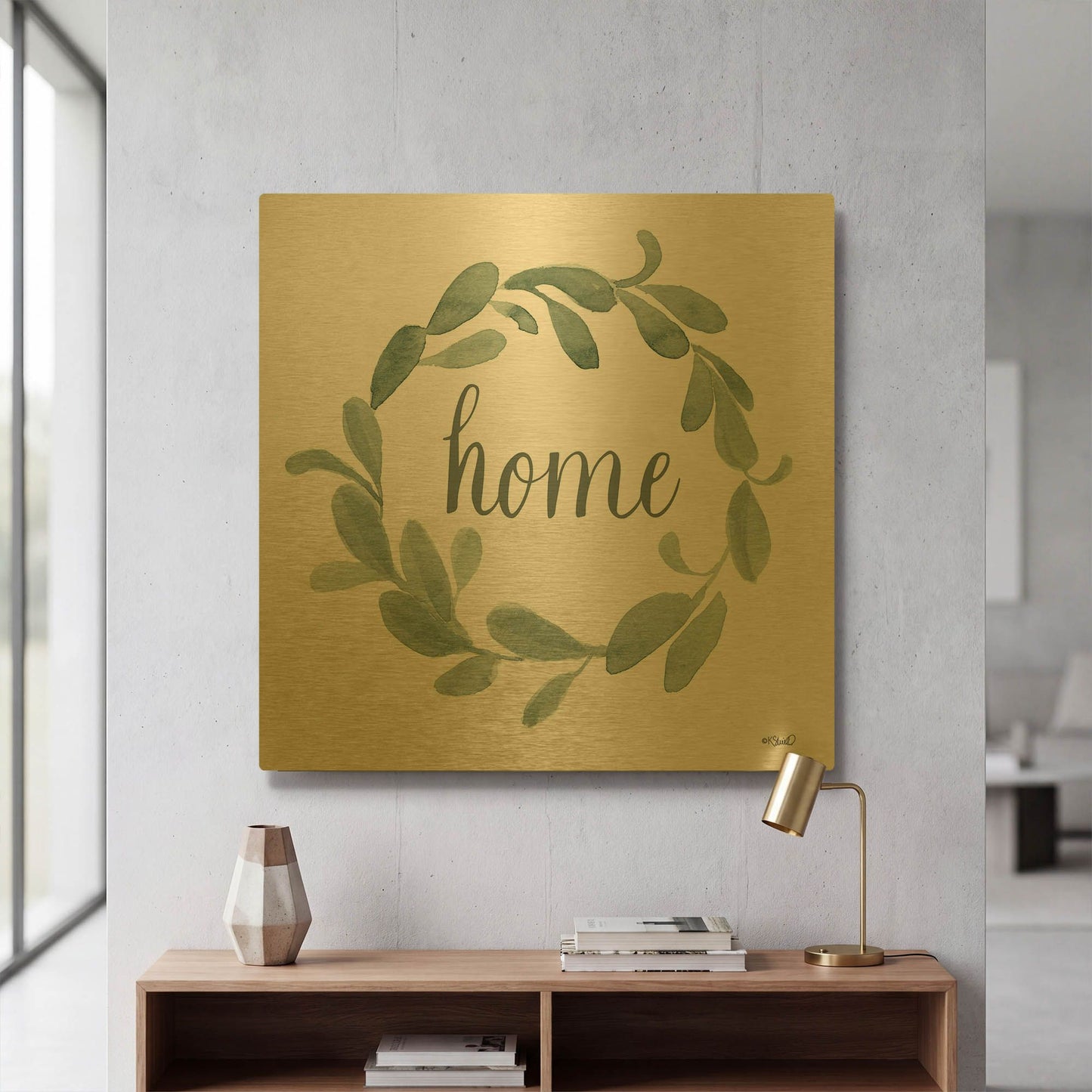 'Welcome Home Wreath' By Kate Sherrill Gold Metal Wall Art