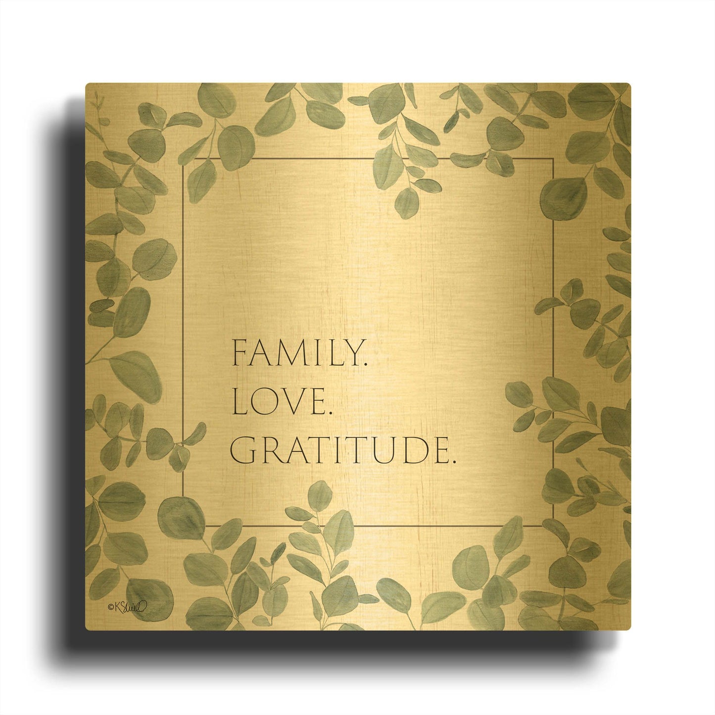 'Family Love Gratitude Eucalyptus' By Kate Sherrill Gold Metal Wall Art