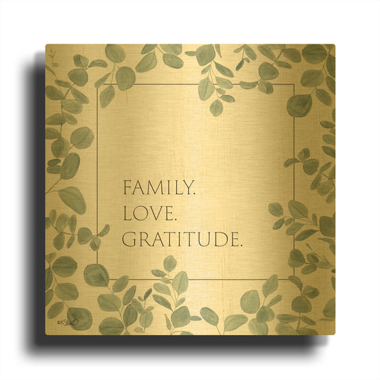 'Family Love Gratitude Eucalyptus' By Kate Sherrill Gold Metal Wall Art