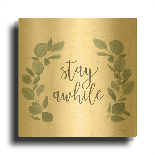 'Stay Awhile Eucalyptus' By Kate Sherrill Gold Metal Wall Art