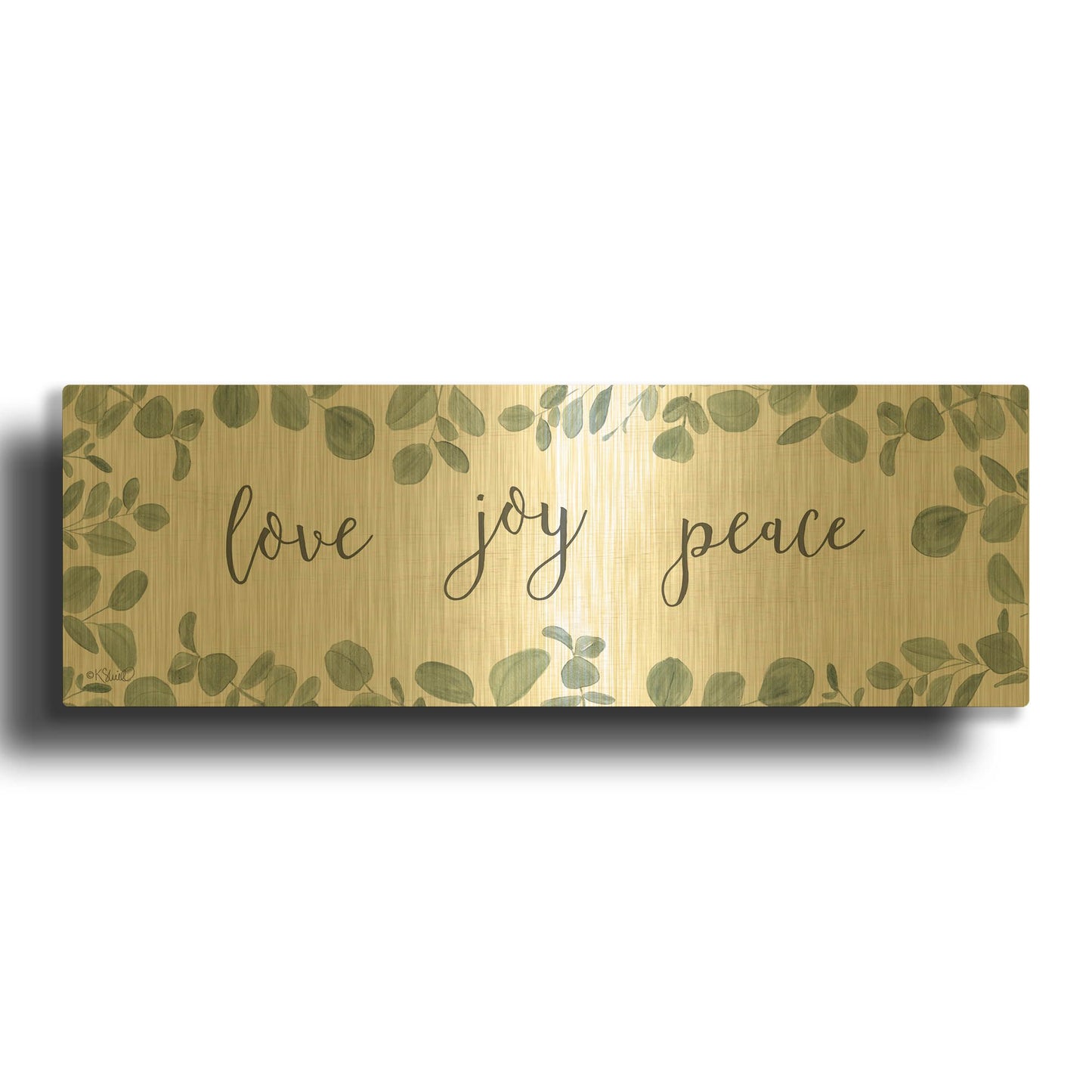 'Love-Joy-Peace Eucalyptus' By Kate Sherrill Gold Metal Wall Art