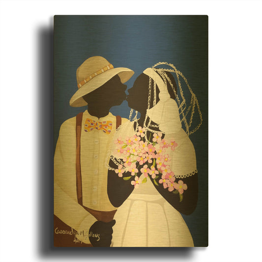'You May Kiss The Bride' By Cassandra Gillens Gold Metal Wall Art