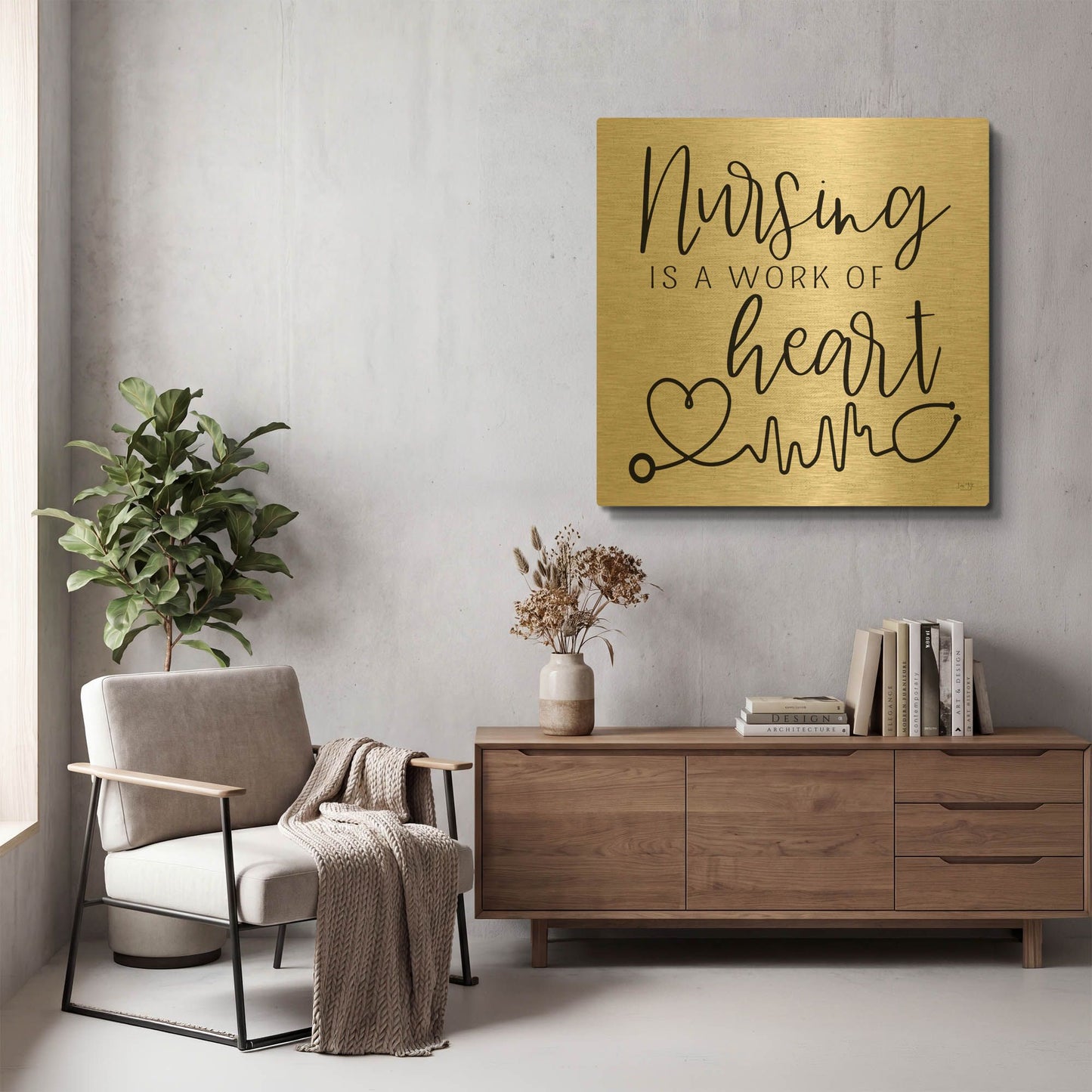 'Nursing a Work of Heart' By Lux + Me Gold Metal Wall Art