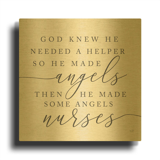 'God Made Angel Nurses' By Lux + Me Gold Metal Wall Art
