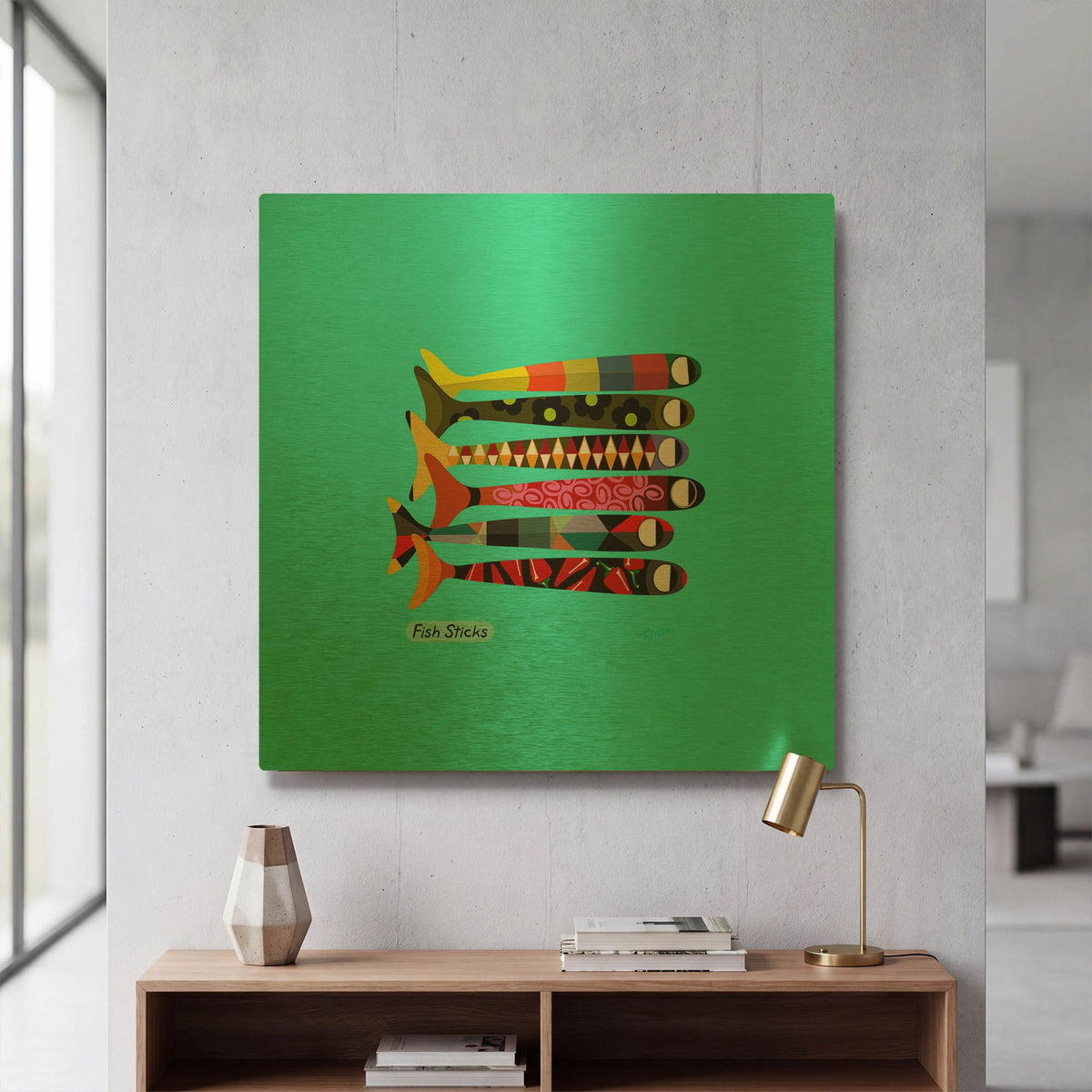 'Fish Sticks' By Chuck Wimmer Gold Metal Wall Art