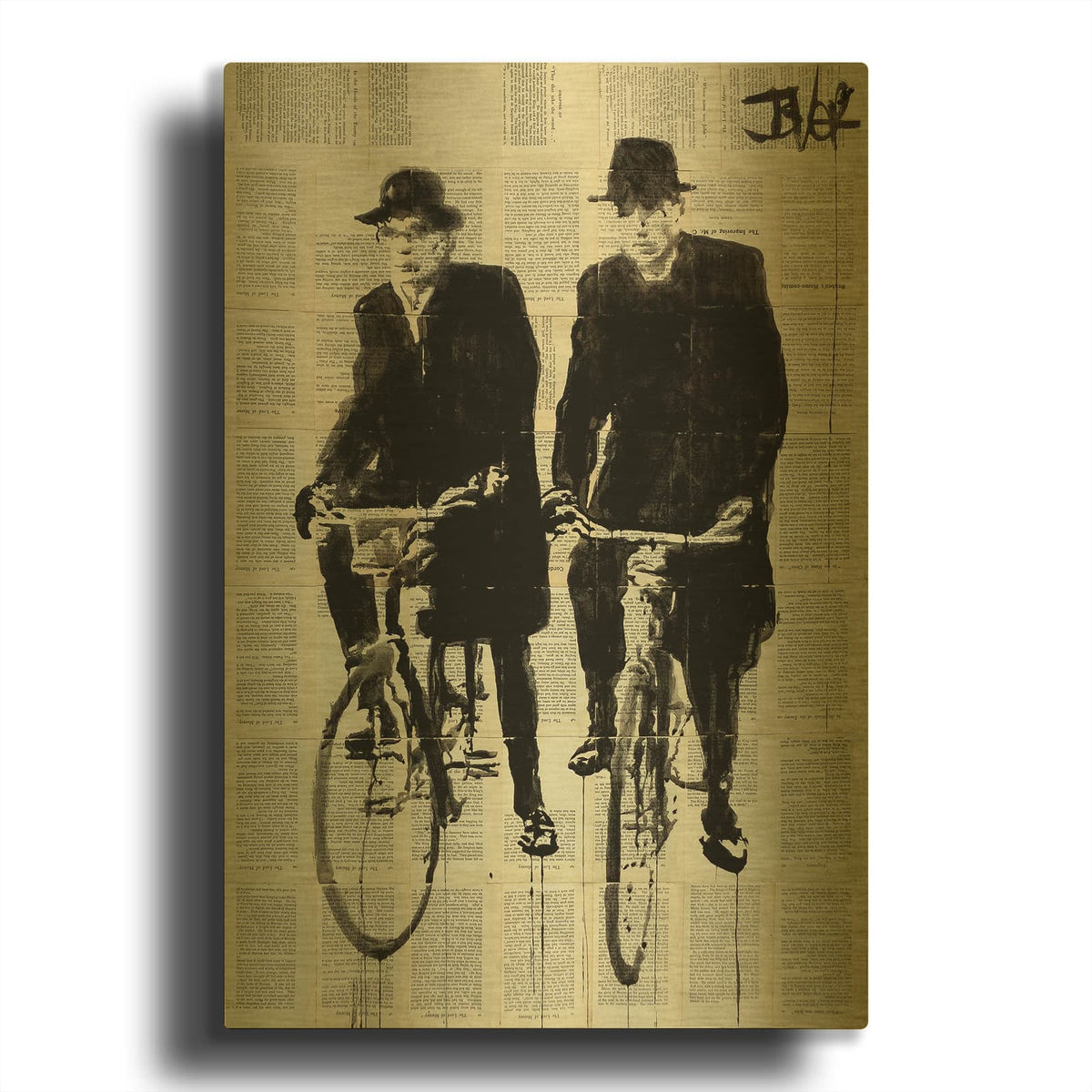 'Two Men On Bikes' By Loui Jover Gold Metal Wall Art