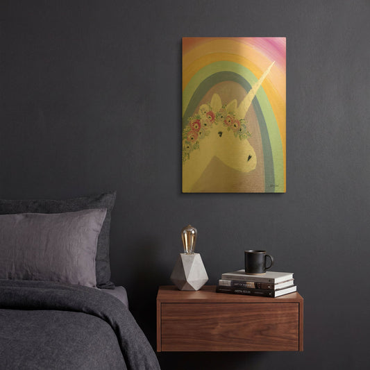'Floral Unicorn I' By Roey Ebert Gold Metal Wall Art