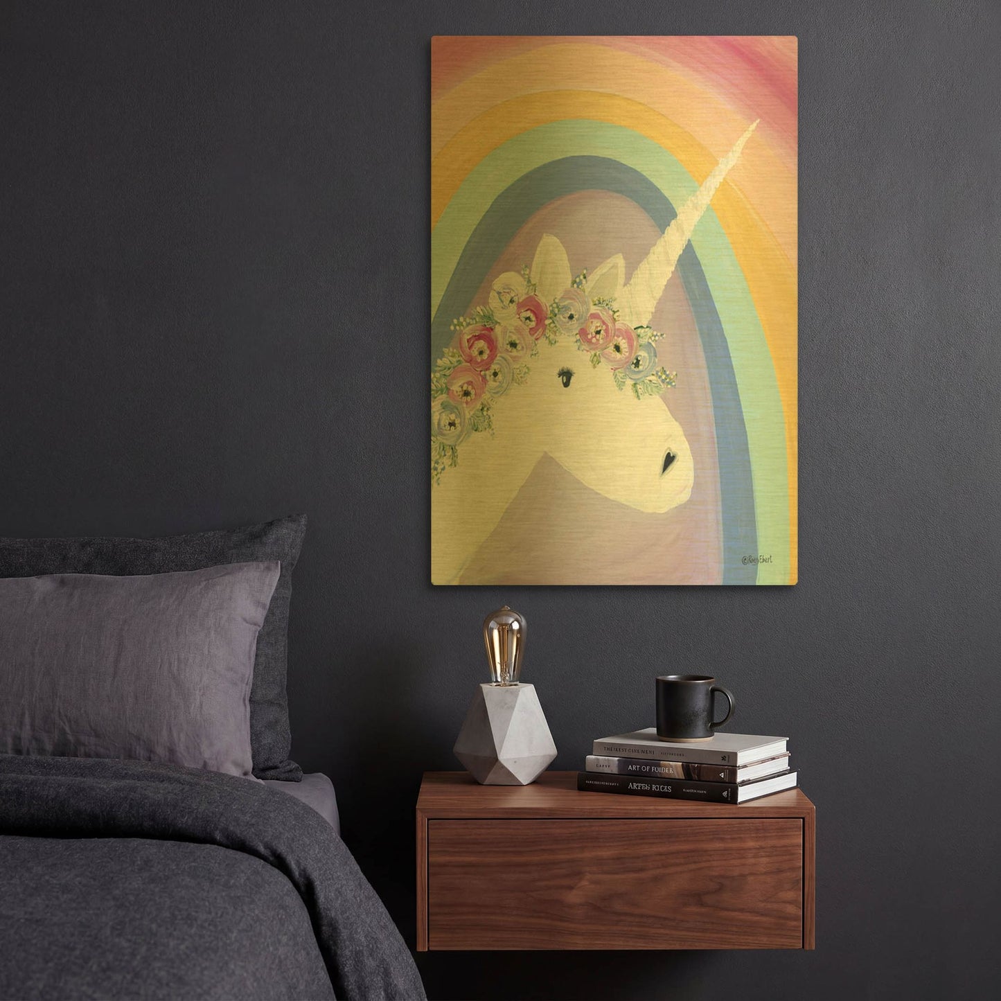 'Floral Unicorn I' By Roey Ebert Gold Metal Wall Art