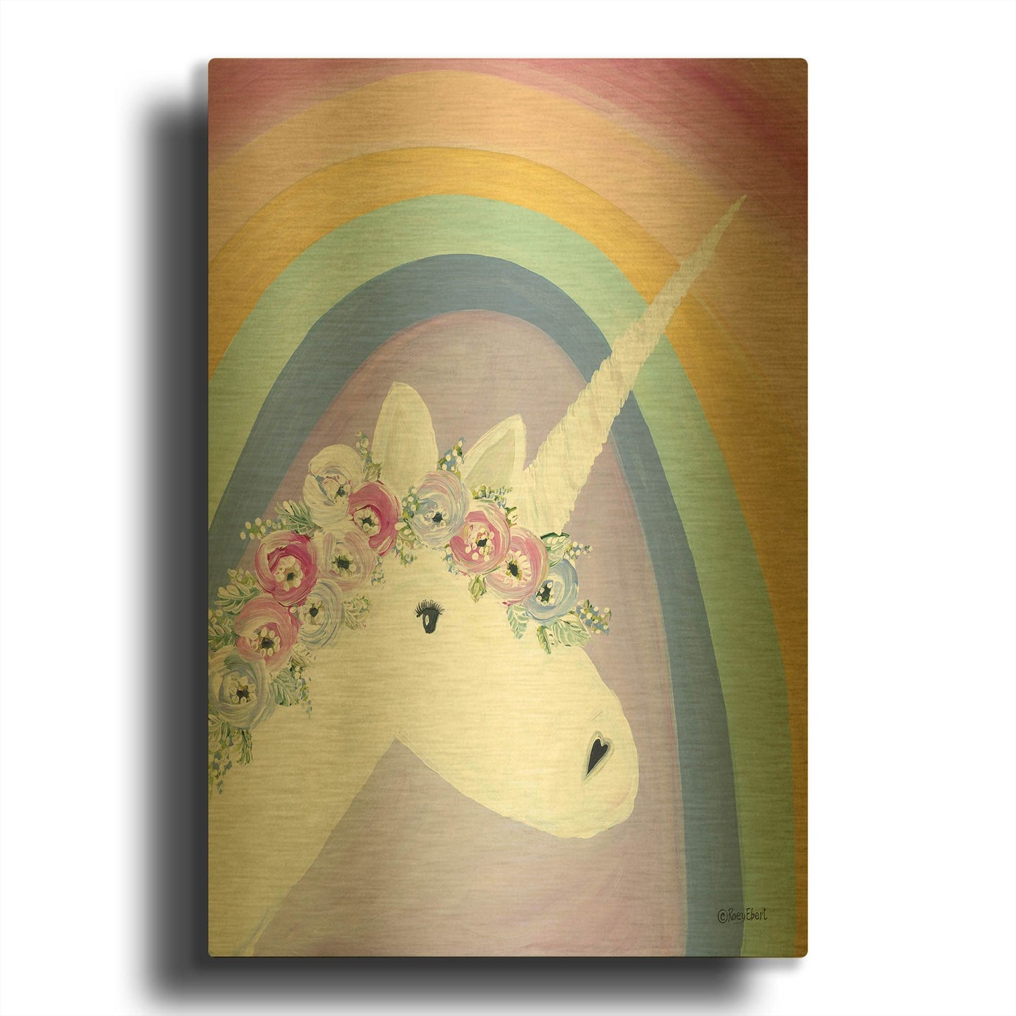 'Floral Unicorn I' By Roey Ebert Gold Metal Wall Art