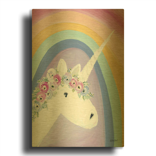 'Floral Unicorn I' By Roey Ebert Gold Metal Wall Art