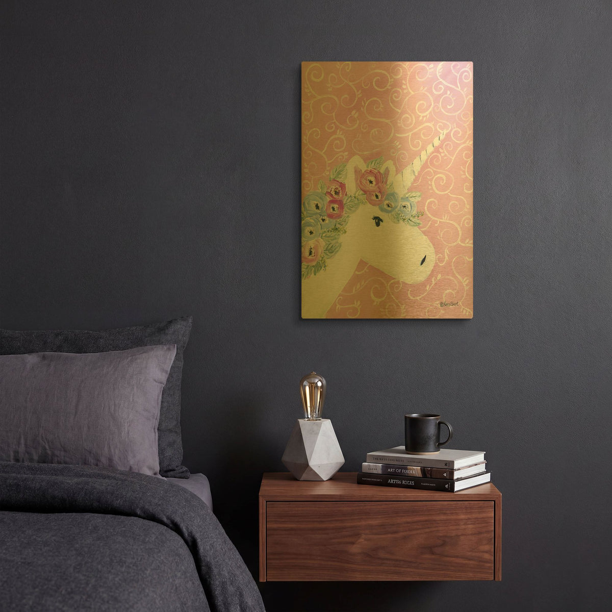 'Floral Unicorn II' By Roey Ebert Gold Metal Wall Art