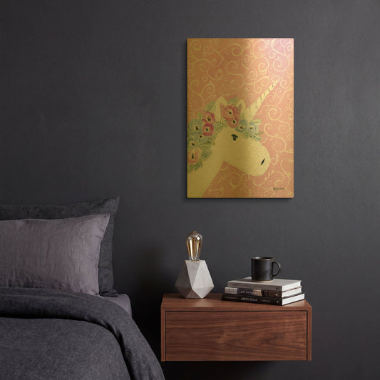 'Floral Unicorn II' By Roey Ebert Gold Metal Wall Art