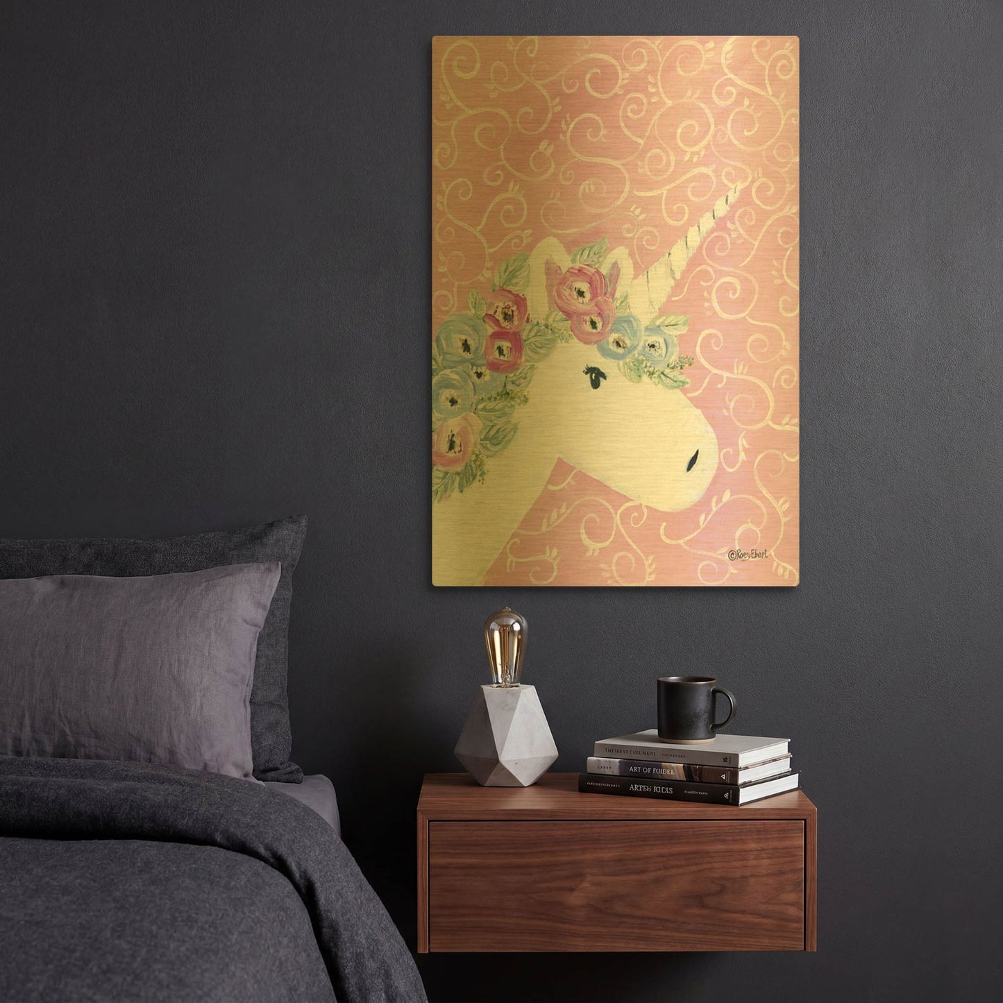 'Floral Unicorn II' By Roey Ebert Gold Metal Wall Art