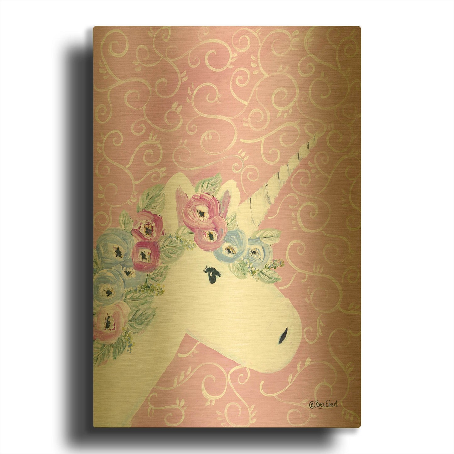 'Floral Unicorn II' By Roey Ebert Gold Metal Wall Art