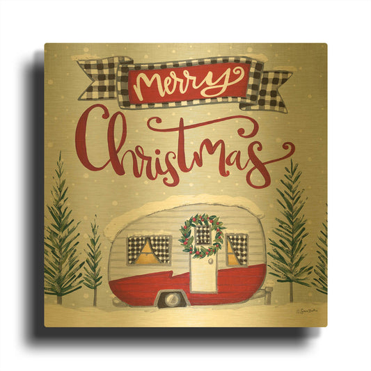'Merry Christmas Camper' By Sara Baker Gold Metal Wall Art
