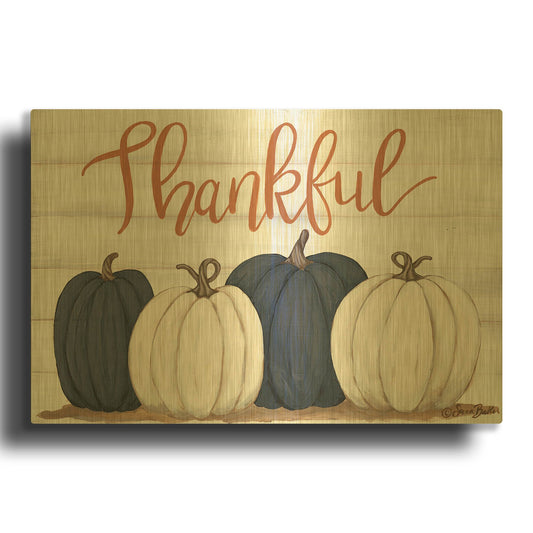 'Thankful Pumpkins 2' By Sara Baker Gold Metal Wall Art