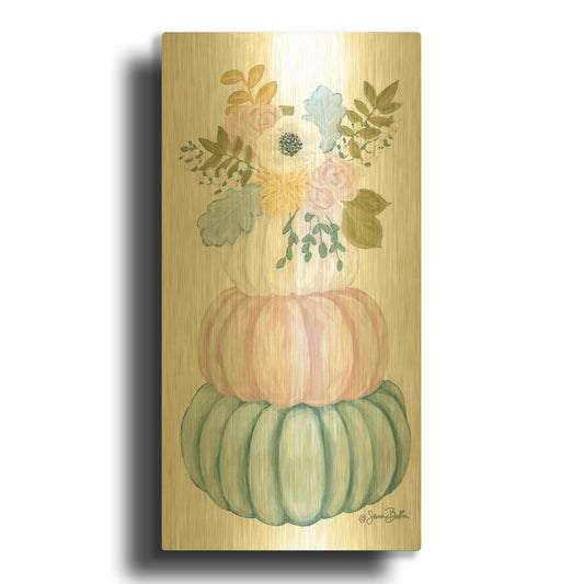 'Floral Pumpkins' By Sara Baker Gold Metal Wall Art