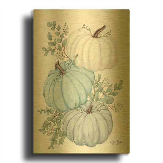 'Pumpkin Trio' By Sara Baker Gold Metal Wall Art