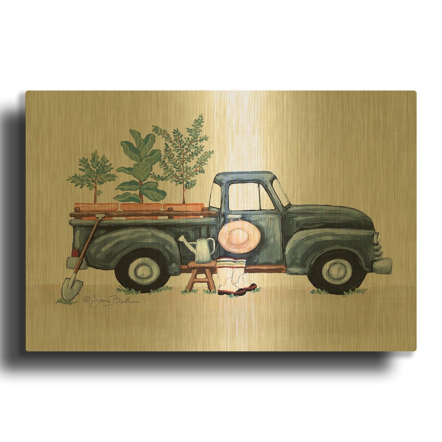 'Garden Gatherings' By Sara Baker Gold Metal Wall Art
