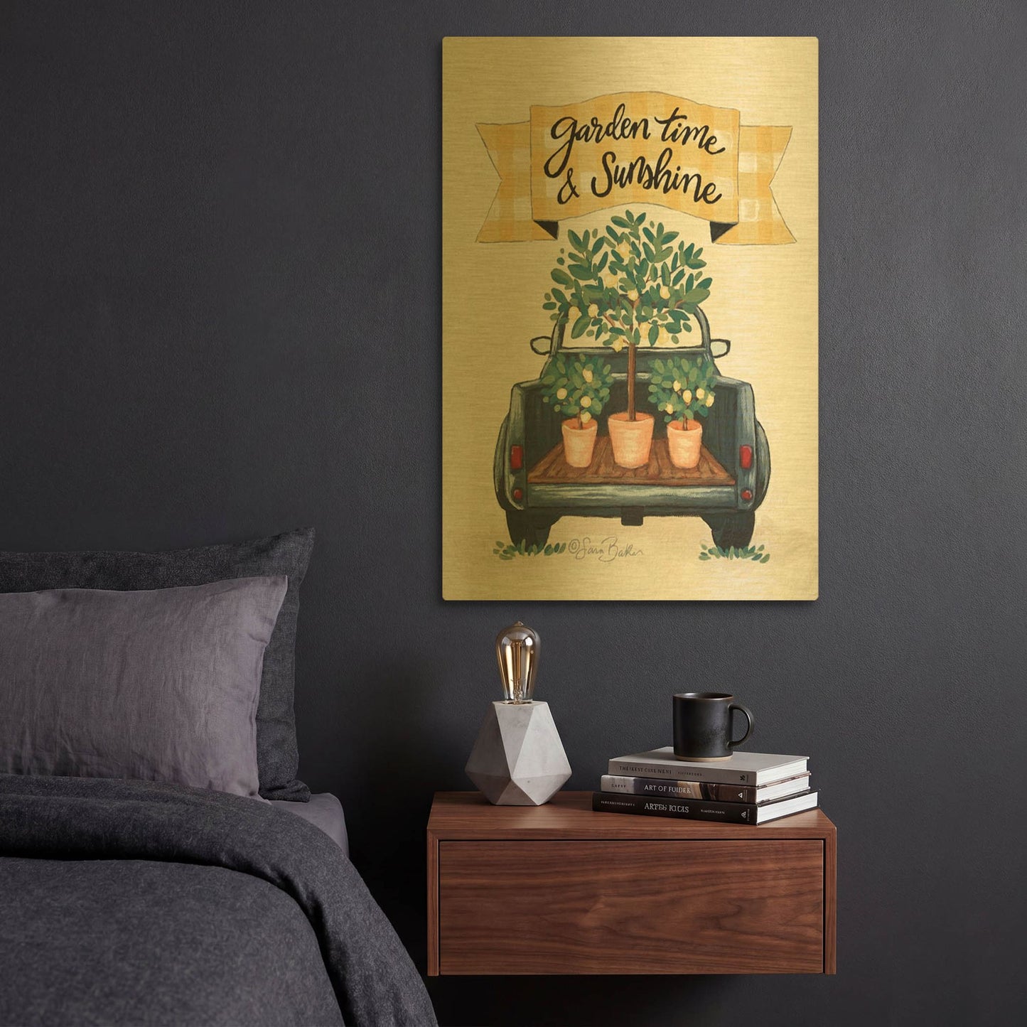 'Garden Time & Sunshine I' By Sara Baker Gold Metal Wall Art