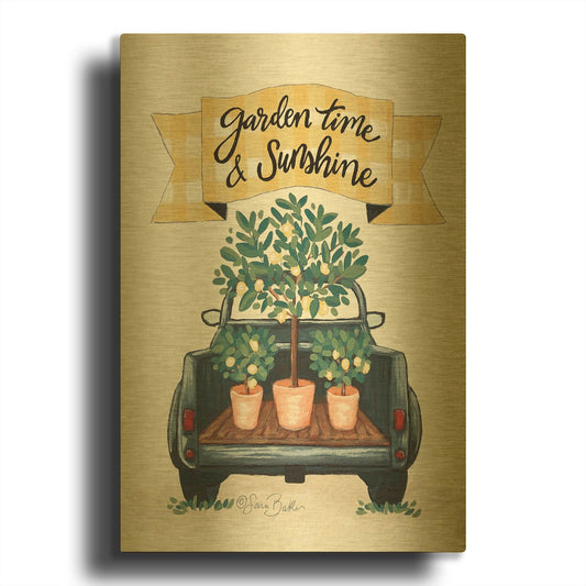 'Garden Time & Sunshine I' By Sara Baker Gold Metal Wall Art