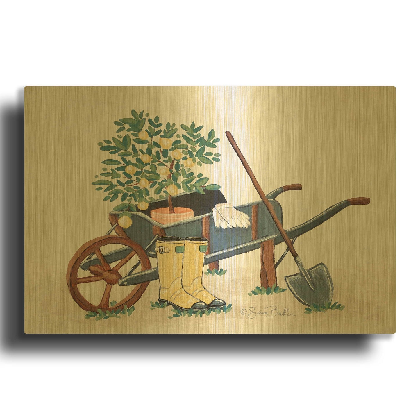 'Garden Time & Sunshine II' By Sara Baker Gold Metal Wall Art