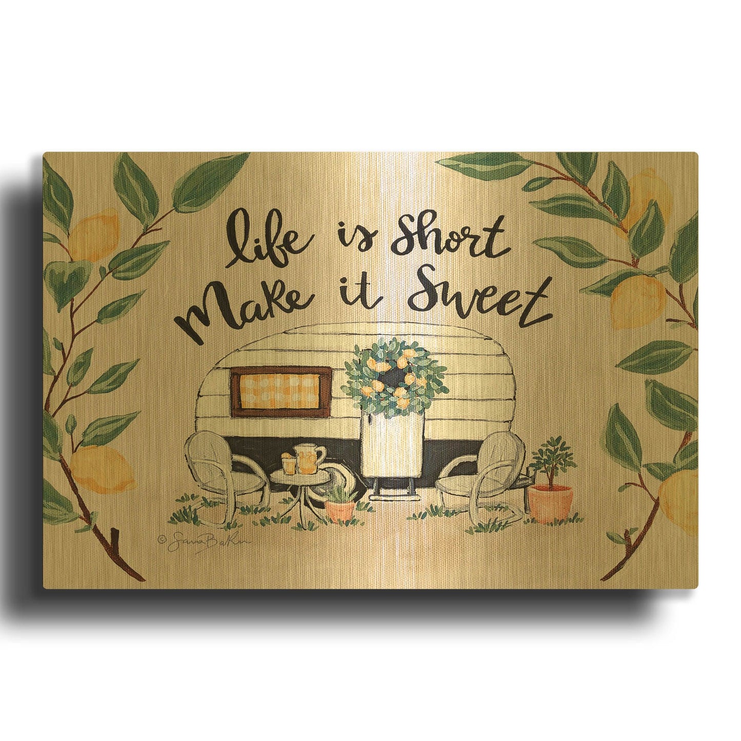 'Make It Sweet Vintage Camper' By Sara Baker Gold Metal Wall Art