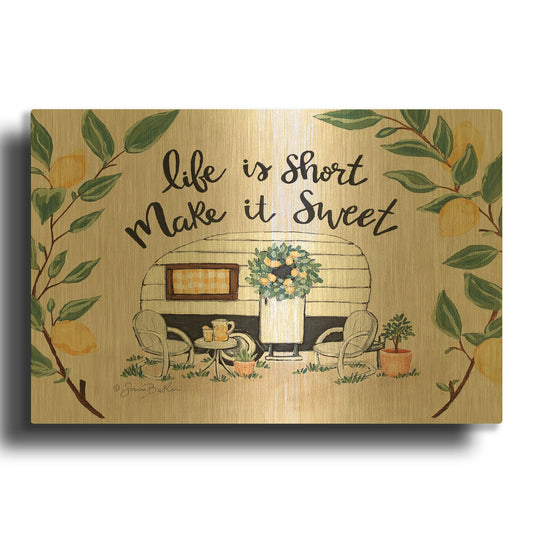 'Make It Sweet Vintage Camper' By Sara Baker Gold Metal Wall Art