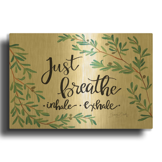'Just Breathe Olive Stems' By Sara Baker Gold Metal Wall Art