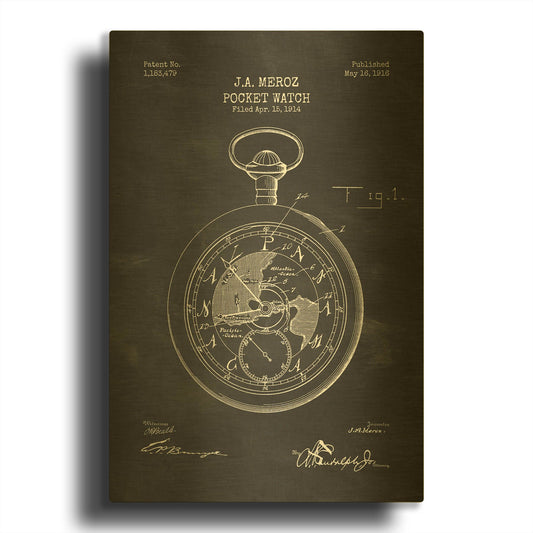 'Pocket Watch Blueprint Patent Chalkboard' By LUXE Gold Metal Wall Art