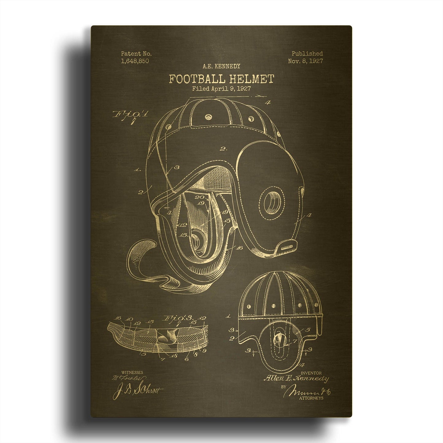 'Football Helmet Blueprint Patent Chalkboard' By LUXE Gold Metal Wall Art