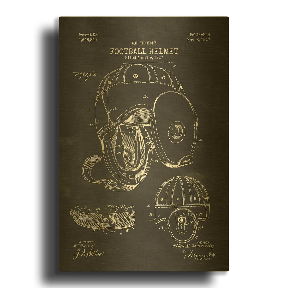 'Football Helmet Blueprint Patent Chalkboard' By LUXE Gold Metal Wall Art