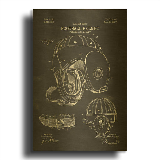 'Football Helmet Blueprint Patent Chalkboard' By LUXE Gold Metal Wall Art