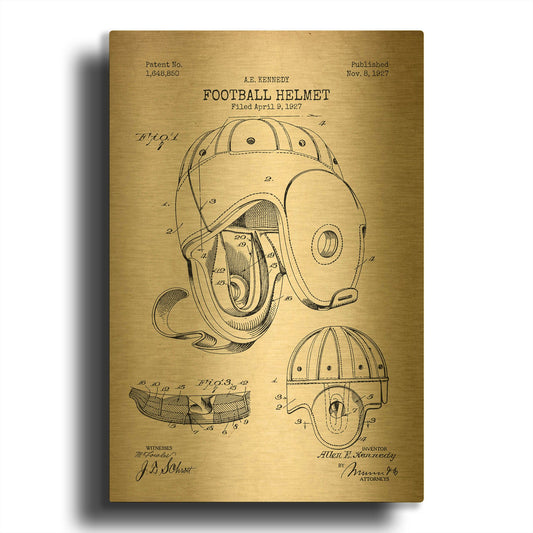 'Football Helmet Blueprint Patent Parchment' By LUXE Gold Metal Wall Art