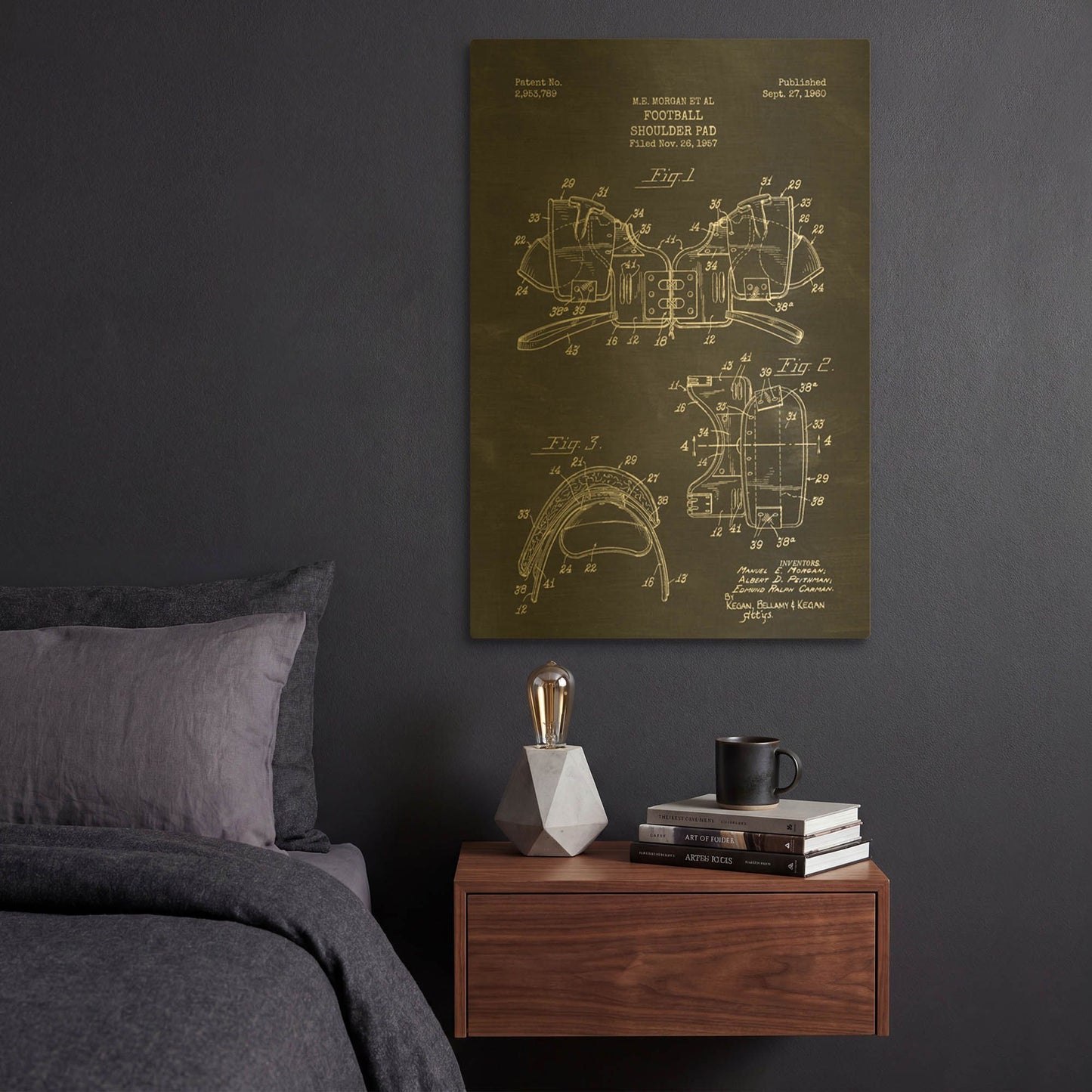 'Football Shoulder Pad Blueprint Patent Chalkboard' By LUXE Gold Metal Wall Art