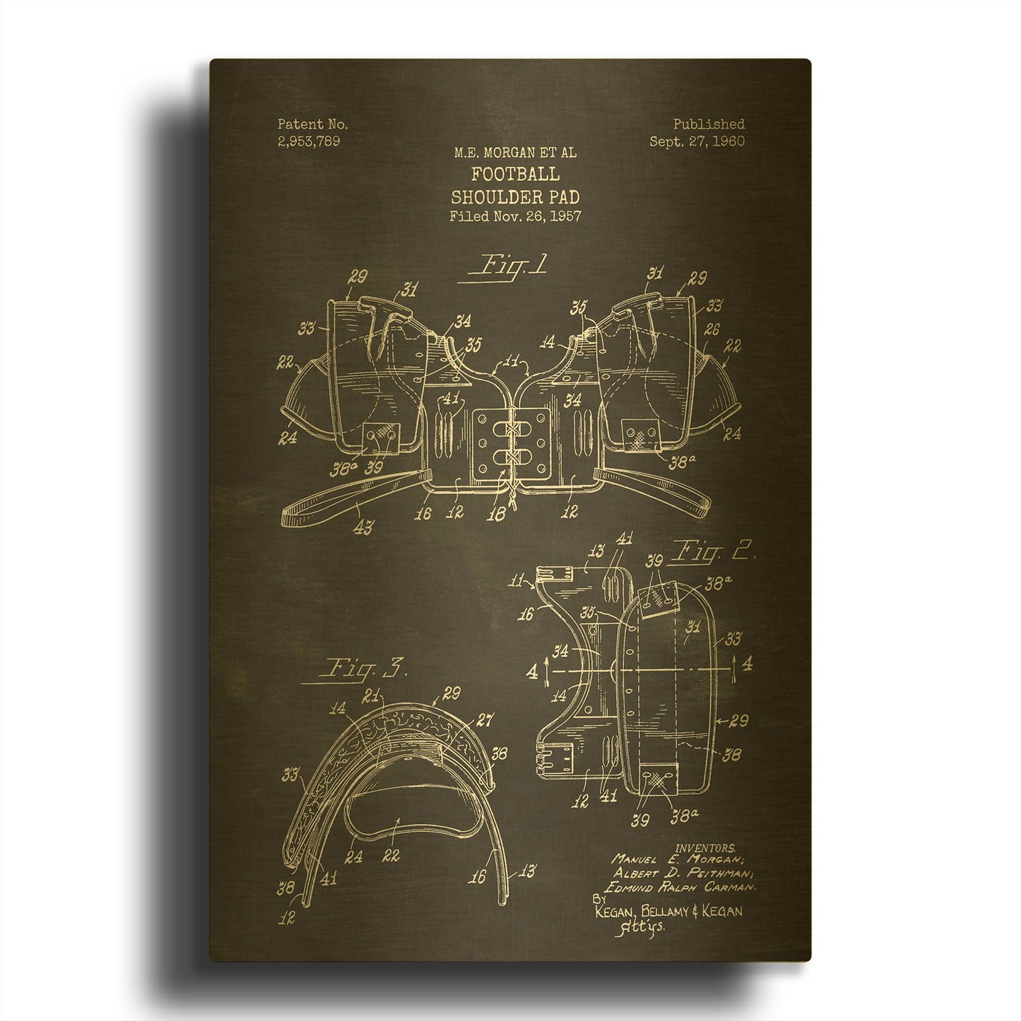'Football Shoulder Pad Blueprint Patent Chalkboard' By LUXE Gold Metal Wall Art