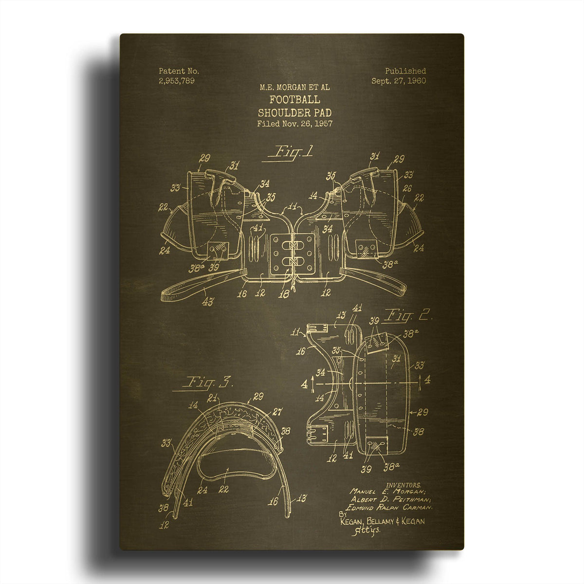 'Football Shoulder Pad Blueprint Patent Chalkboard' By LUXE Gold Metal Wall Art