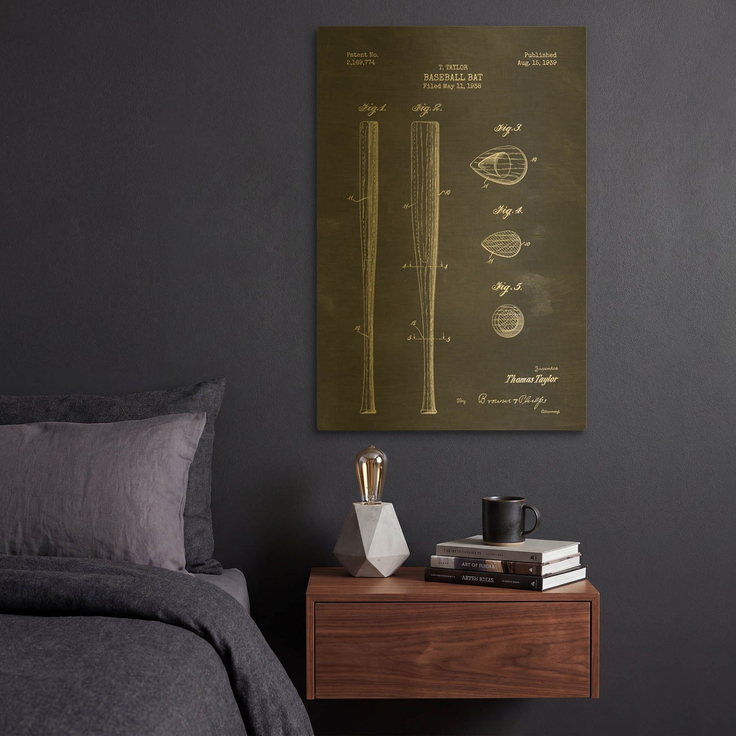 'Baseball Bat Blueprint Patent Chalkboard' By LUXE Gold Metal Wall Art
