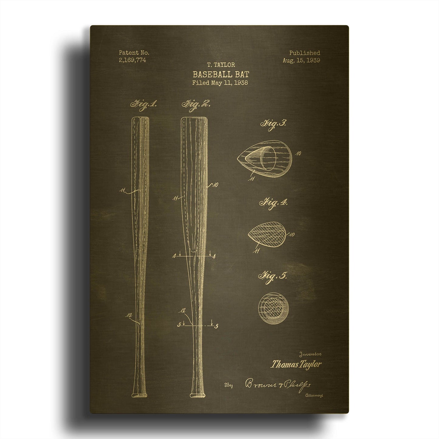 'Baseball Bat Blueprint Patent Chalkboard' By LUXE Gold Metal Wall Art