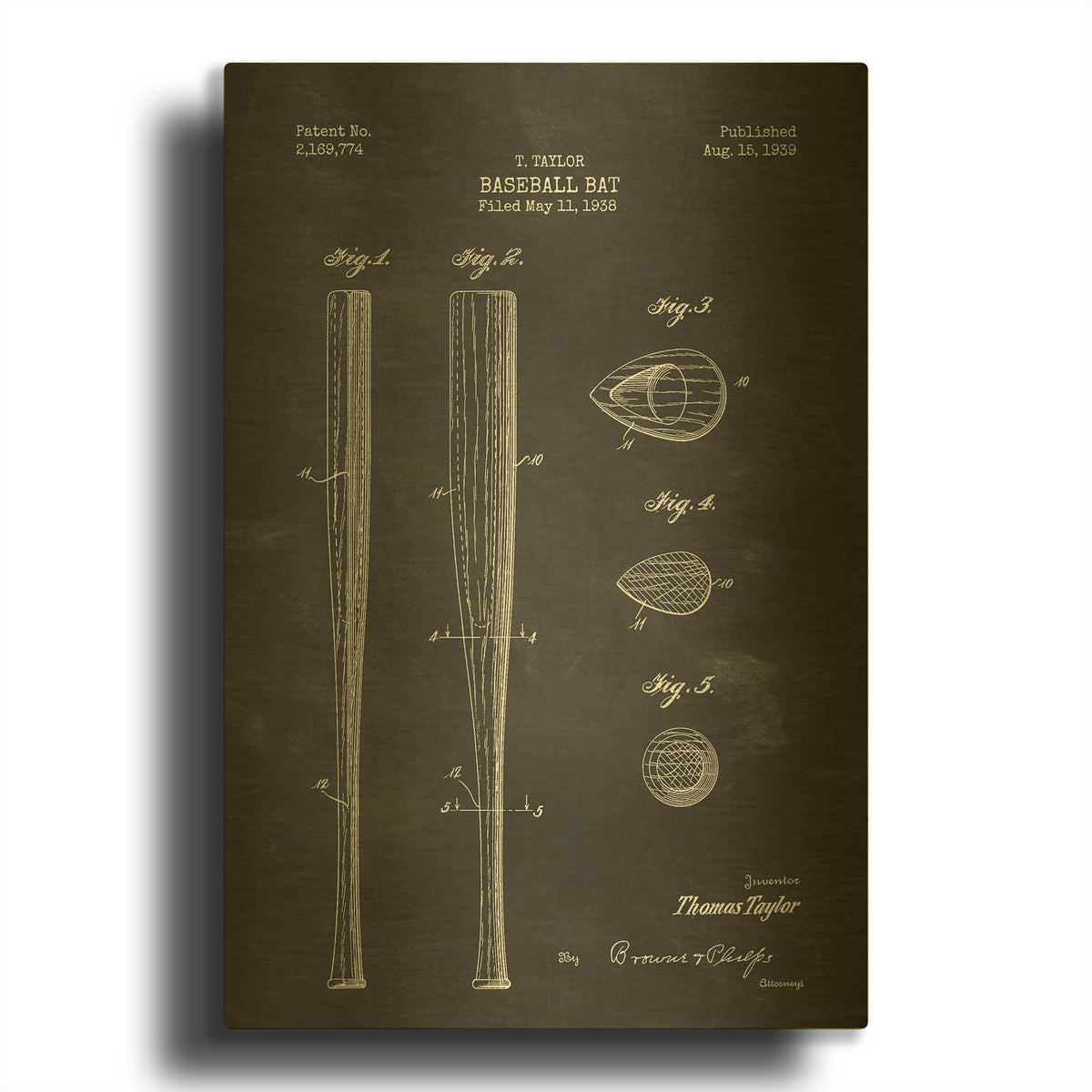 'Baseball Bat Blueprint Patent Chalkboard' By LUXE Gold Metal Wall Art